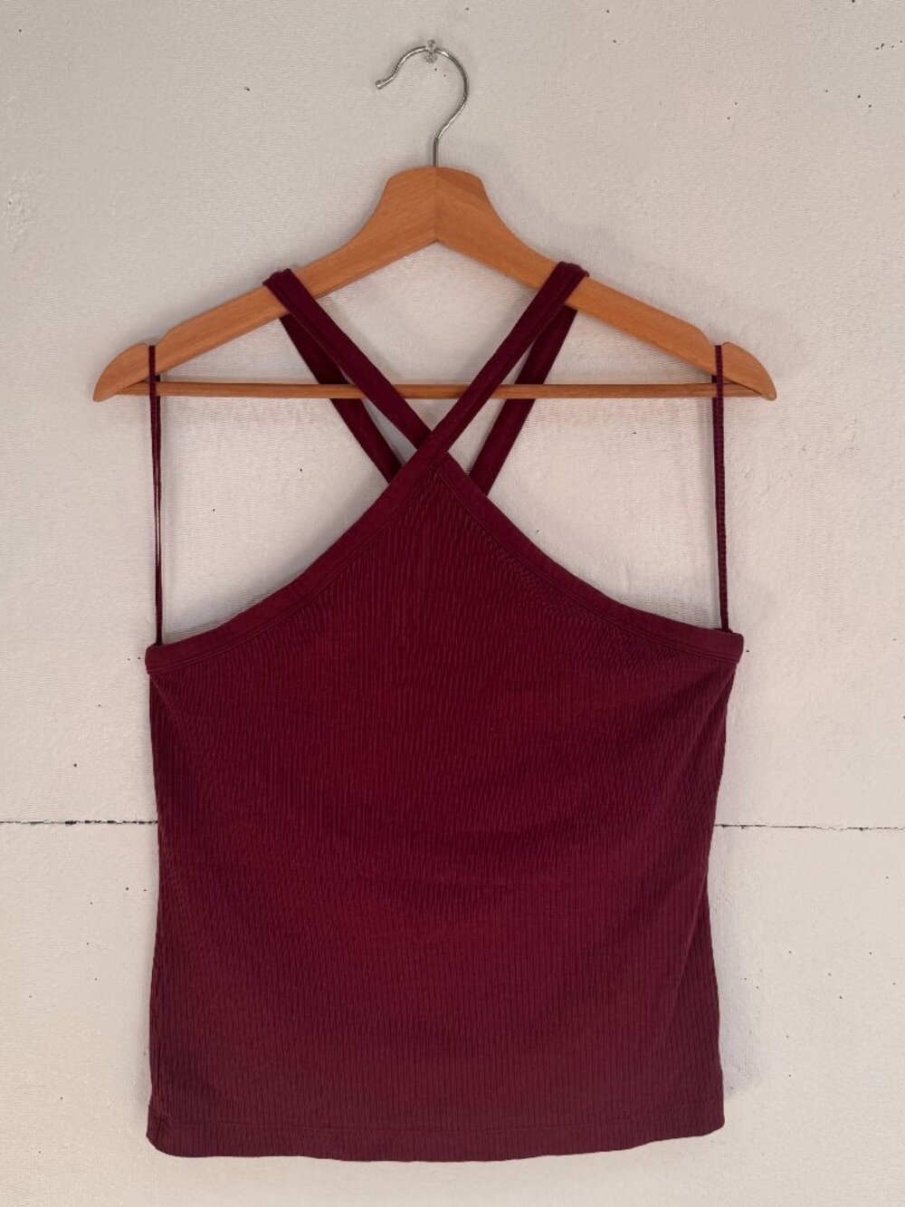 Burgundy Ribbed Cross-Back Tank Top Size XL